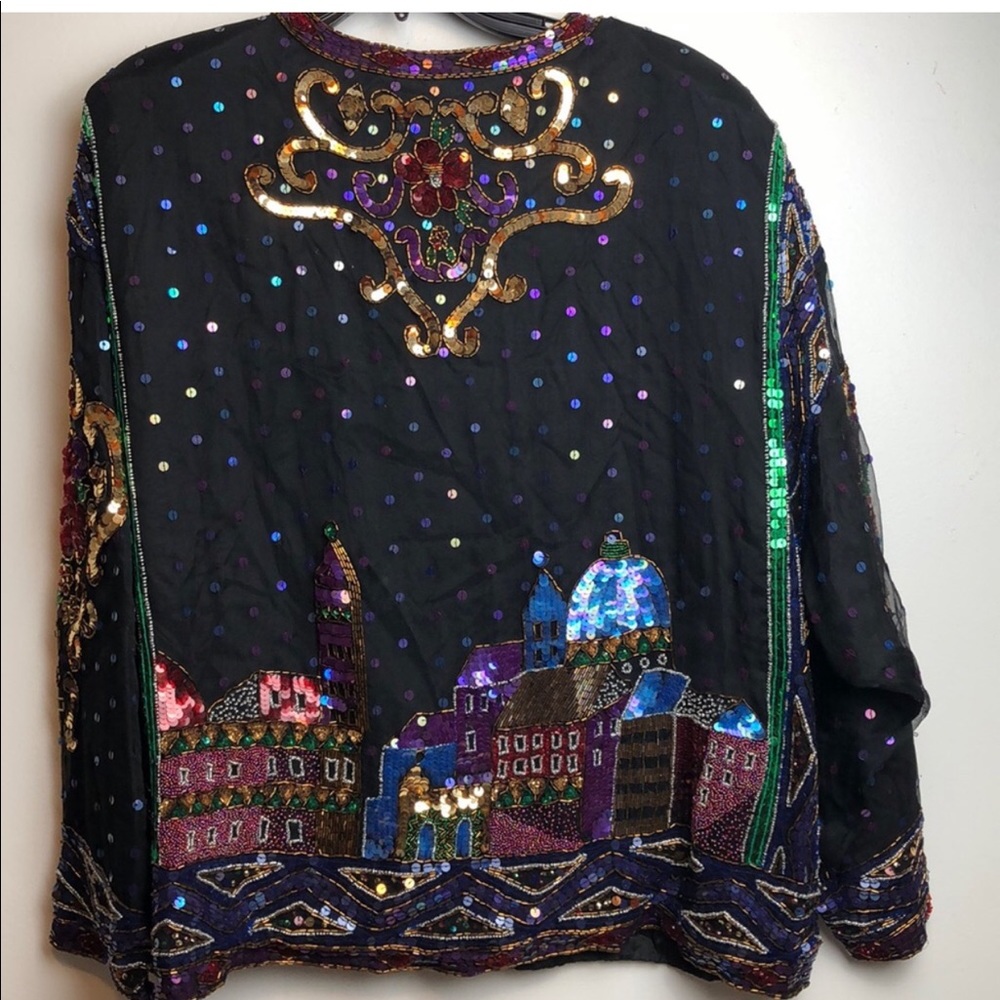 Vintage beaded sequin Maroc in city wearable art trophy jacket size large